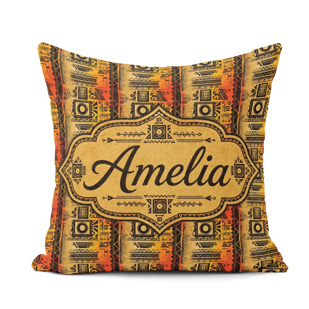 Custom Name Bold Tribal Panel with Geometric Blocks in Black and Square Filled Cushion Throw Pillow Sofa Bed Home Decor Zip Washable UK Made