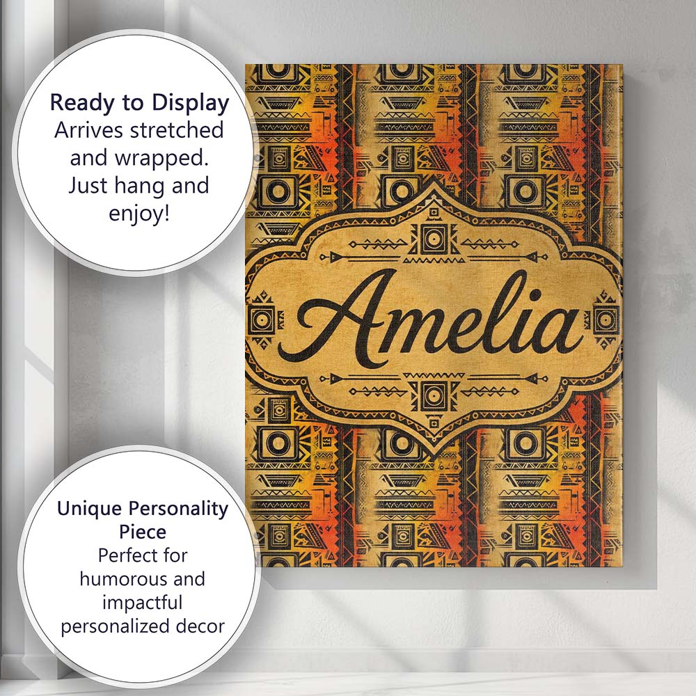 Personalised Name Bold Tribal Panel Pattern Custom Bespoke Interior Contemporary Canvas Wall Art Print Decor Picture Ready to Hang