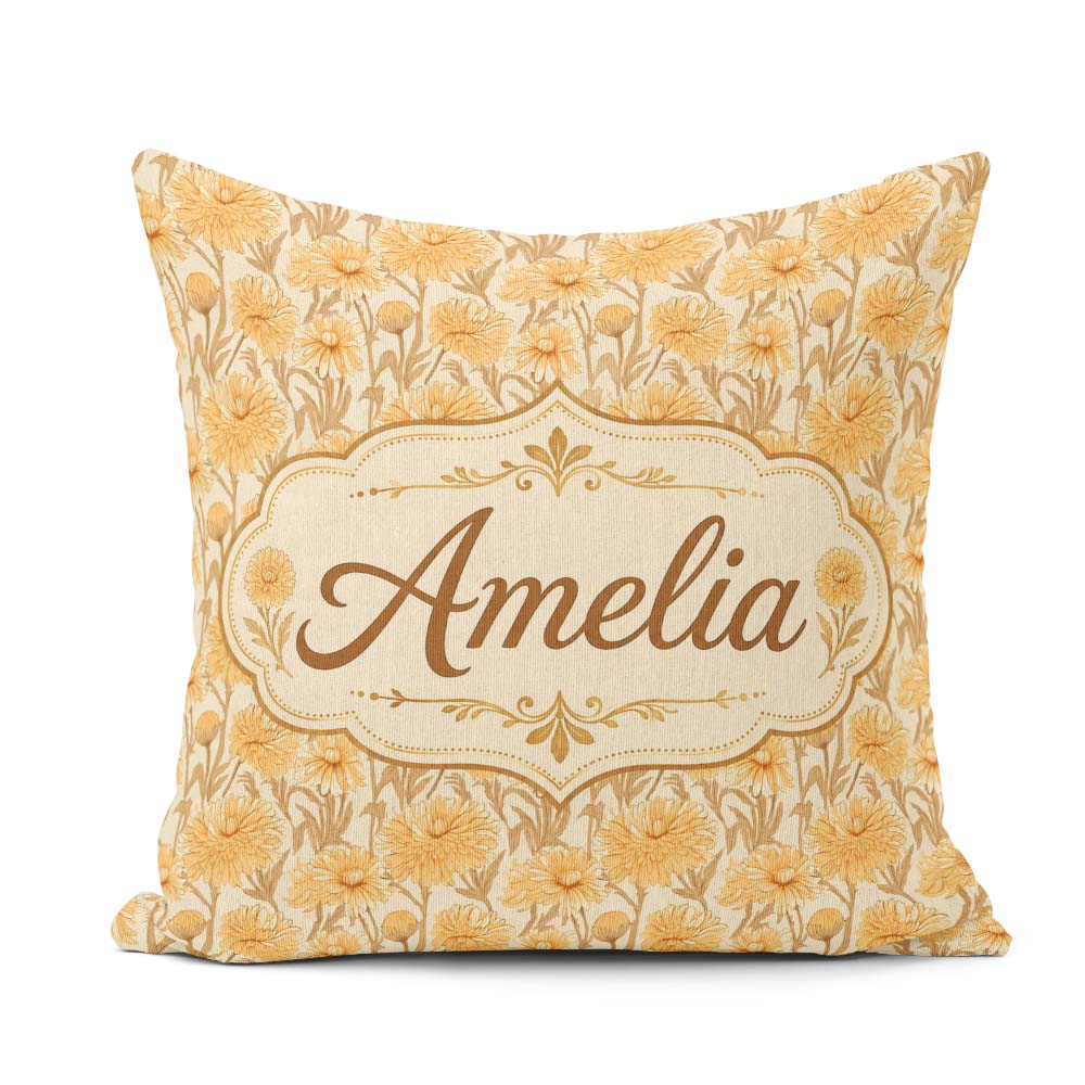 Custom Name Dense Golden Floral Pattern with Dark Foliage Lovely Square Filled Cushion Throw Pillow Sofa Bed Home Decor Zip Washable UK Made