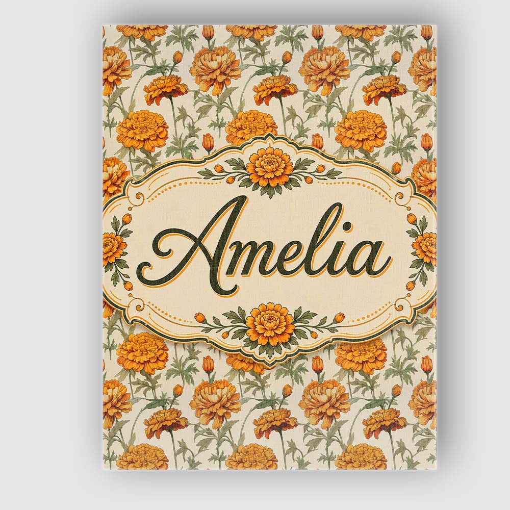 Personalised Name Elegant Orange Chrysanthemum Floral with Soft Creative Decorator Style Canvas Wall Art Print Decor Picture Ready to Hang