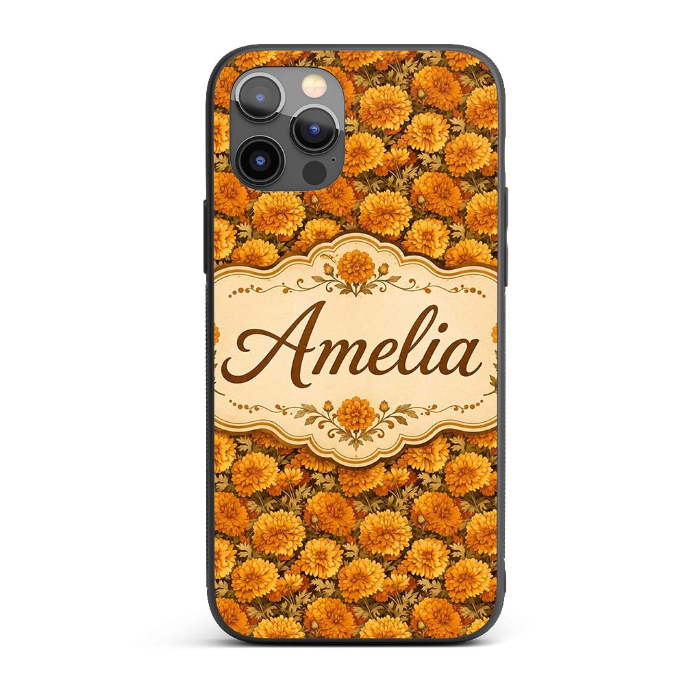 Soft Sepia Chrysanthemum Floral Printed Design Custom Name Protective Phone Case Mobile Cover Durable Everyday Smartphone Shock Resistant