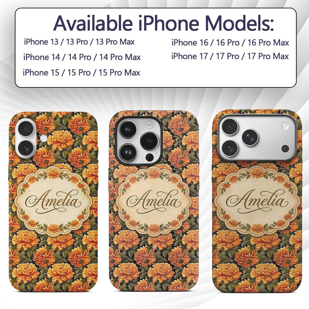 Chrysanthemum Floral on Dark Background with High Custom Name Protective Phone Case Mobile Cover Durable Everyday Smartphone Shock Resistant