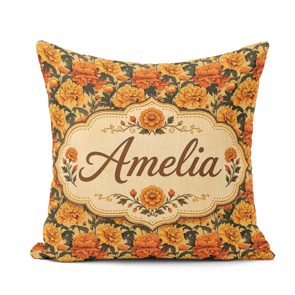 Custom Name Layered Autumn Floral Pattern with Mixed Orange and Square Filled Cushion Throw Pillow Sofa Bed Home Decor Zip Washable UK Made