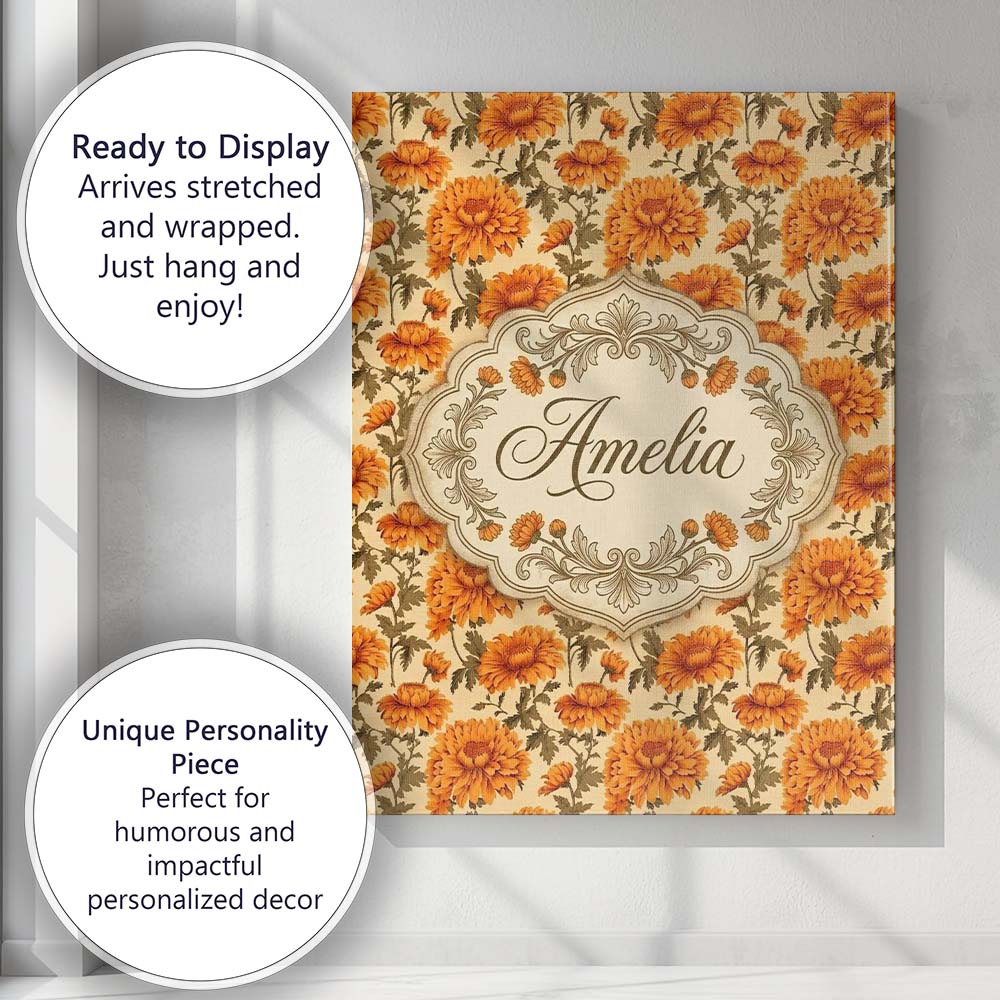 Personalised Name Painterly Floral with Custom Modern Room Accent Elegant Feature Canvas Wall Art Print Decor Picture Ready to Hang
