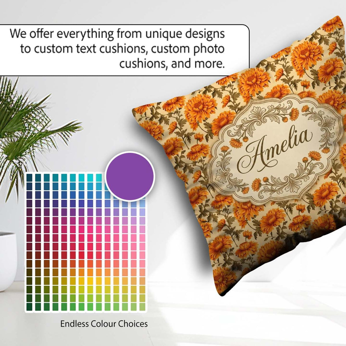 Custom Name Painterly Floral with Textured Brushstroke Effect on Square Filled Cushion Throw Pillow Sofa Bed Home Decor Zip Washable UK Made