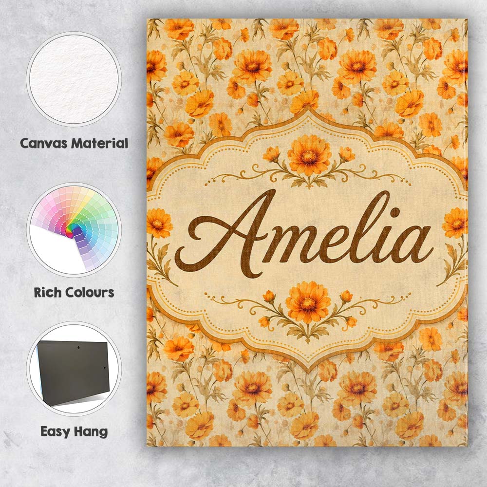 Personalised Name Chrysanthemum Floral on Custom Unique Gift Idea Elegant Feature Canvas Wall Art Print Decor Picture Ready to Hang