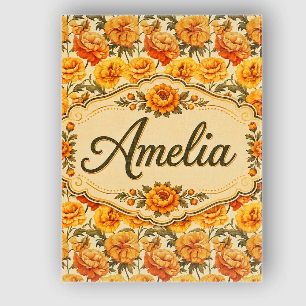 Personalised Name Soft Pastel Orange Floral Custom Bespoke Interior Contemporary Canvas Wall Art Print Decor Picture Ready to Hang