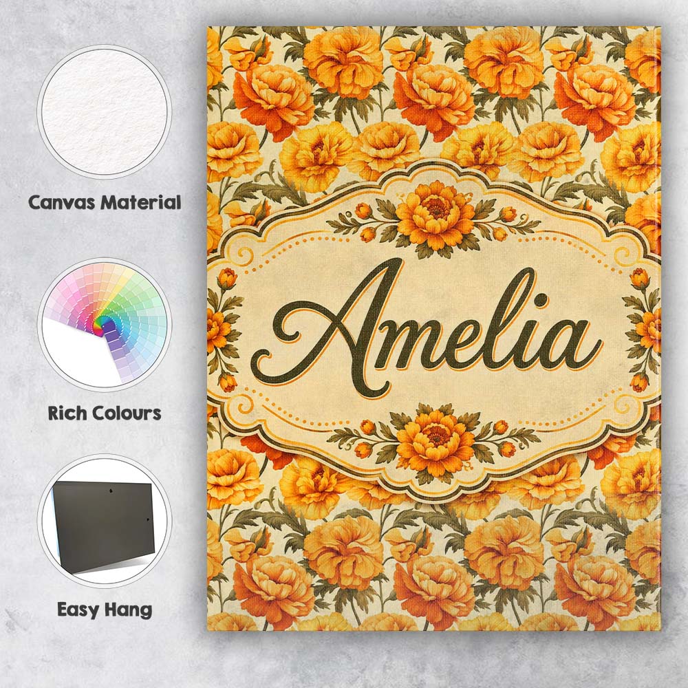 Personalised Name Soft Pastel Orange Floral Custom Bespoke Interior Contemporary Canvas Wall Art Print Decor Picture Ready to Hang