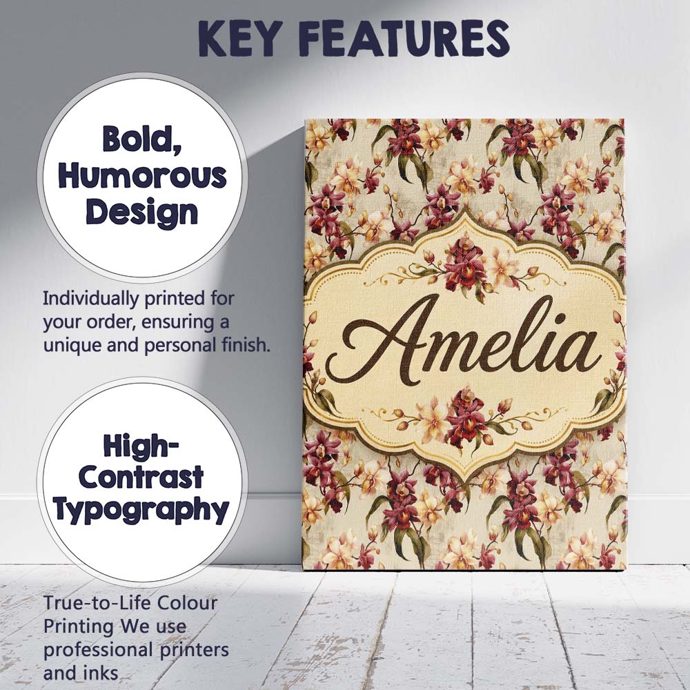 Personalised Name Rich Burgundy and Cream Custom Unique Gift Idea Elegant Feature Canvas Wall Art Print Decor Picture Ready to Hang