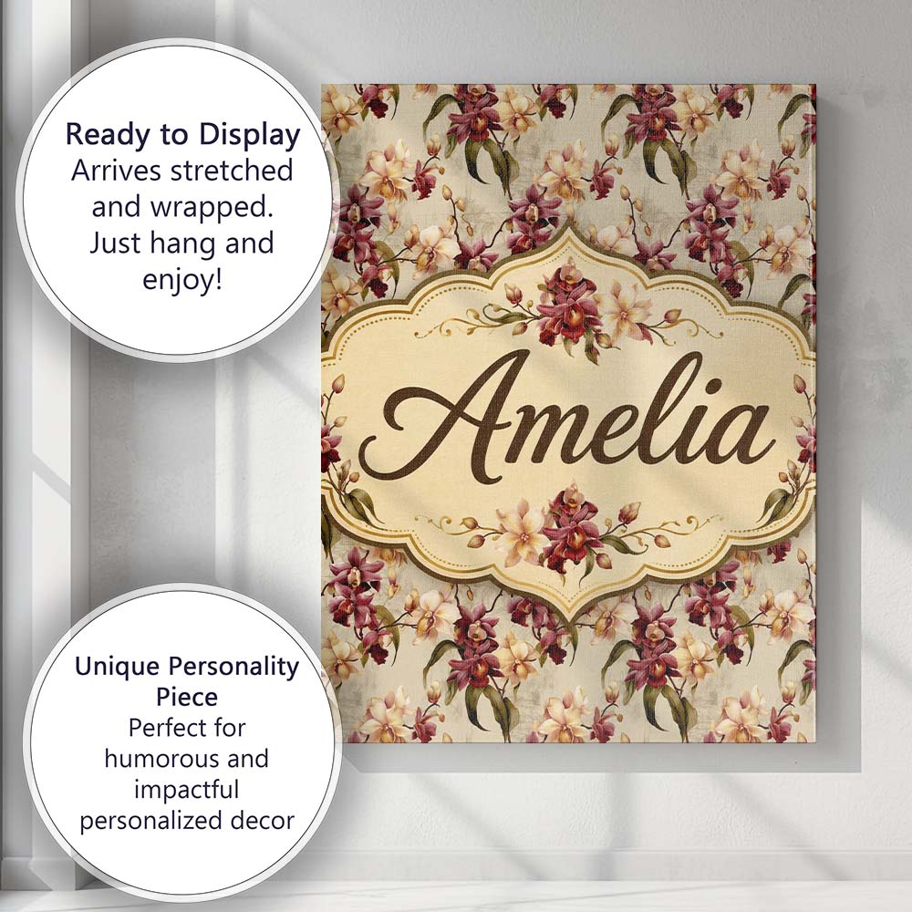 Personalised Name Rich Burgundy and Cream Custom Unique Gift Idea Elegant Feature Canvas Wall Art Print Decor Picture Ready to Hang