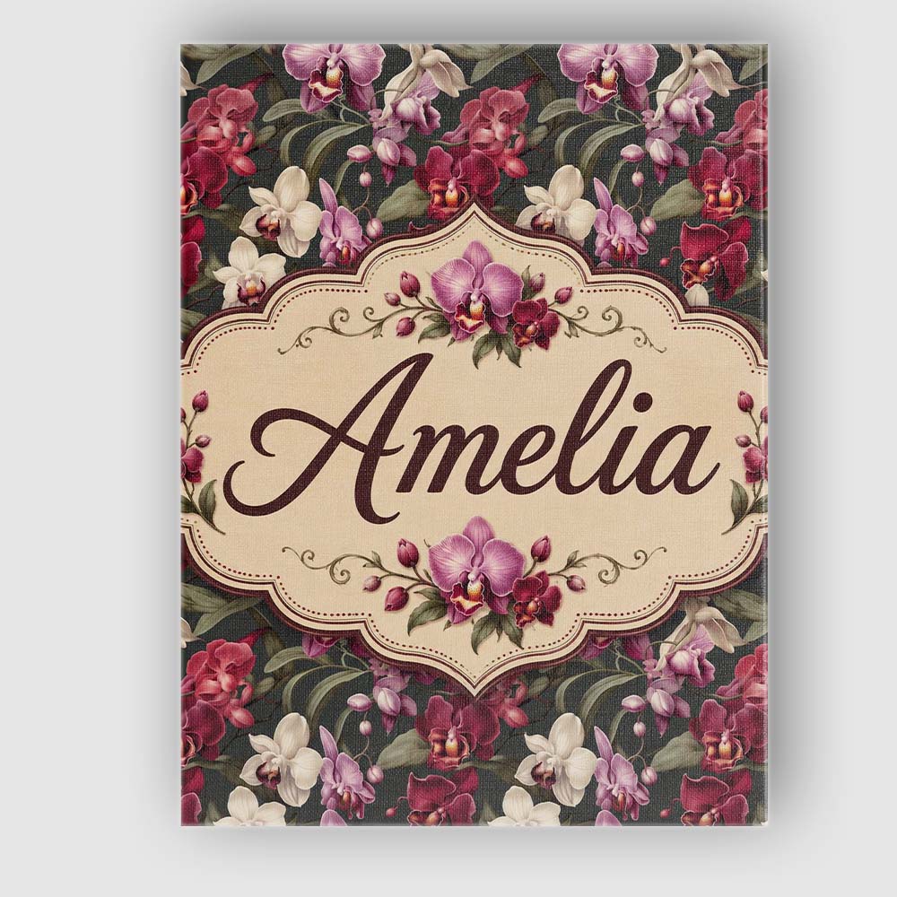 Personalised Name Deep Red and Blush Orchid Custom Bespoke Interior Contemporary Canvas Wall Art Print Decor Picture Ready to Hang