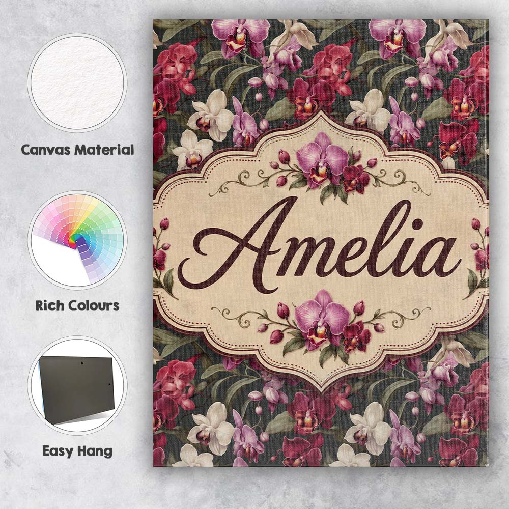Personalised Name Deep Red and Blush Orchid Custom Bespoke Interior Contemporary Canvas Wall Art Print Decor Picture Ready to Hang