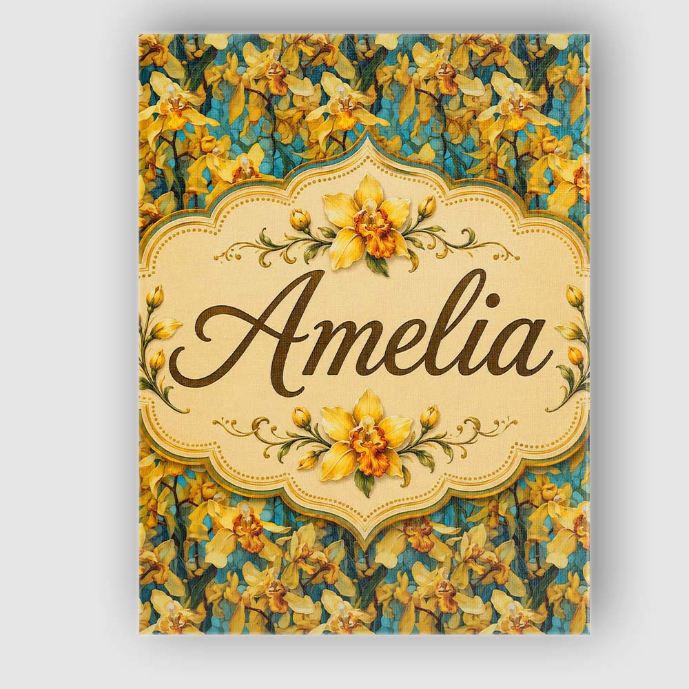 Personalised Name Yellow Orchid Floral with Custom Bespoke Interior Contemporary Canvas Wall Art Print Decor Picture Ready to Hang