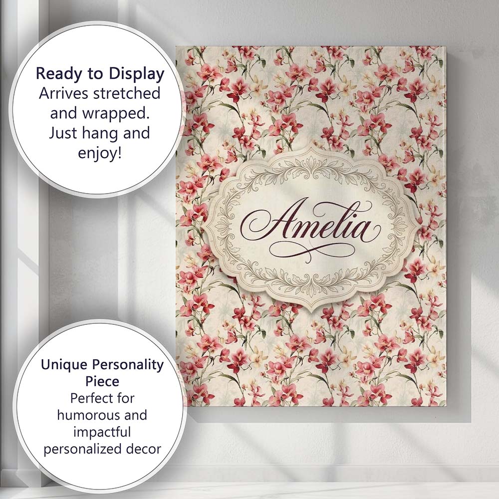 Personalised Name Soft Pink Orchid Blossom Custom Unique Gift Idea Elegant Feature Canvas Wall Art Print Decor Picture Ready to Hang