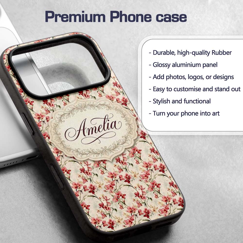 Soft Pink Orchid Blossom on Cream Printed Design Custom Name Protective Phone Case Mobile Cover Durable Everyday Smartphone Shock Resistant