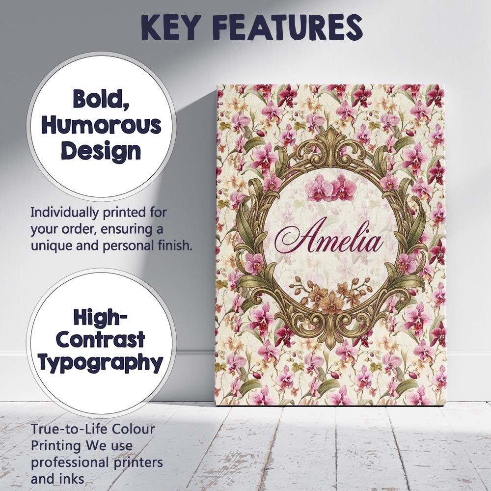 Personalised Name Pink Orchid Garden Floral Custom Bespoke Interior Contemporary Canvas Wall Art Print Decor Picture Ready to Hang