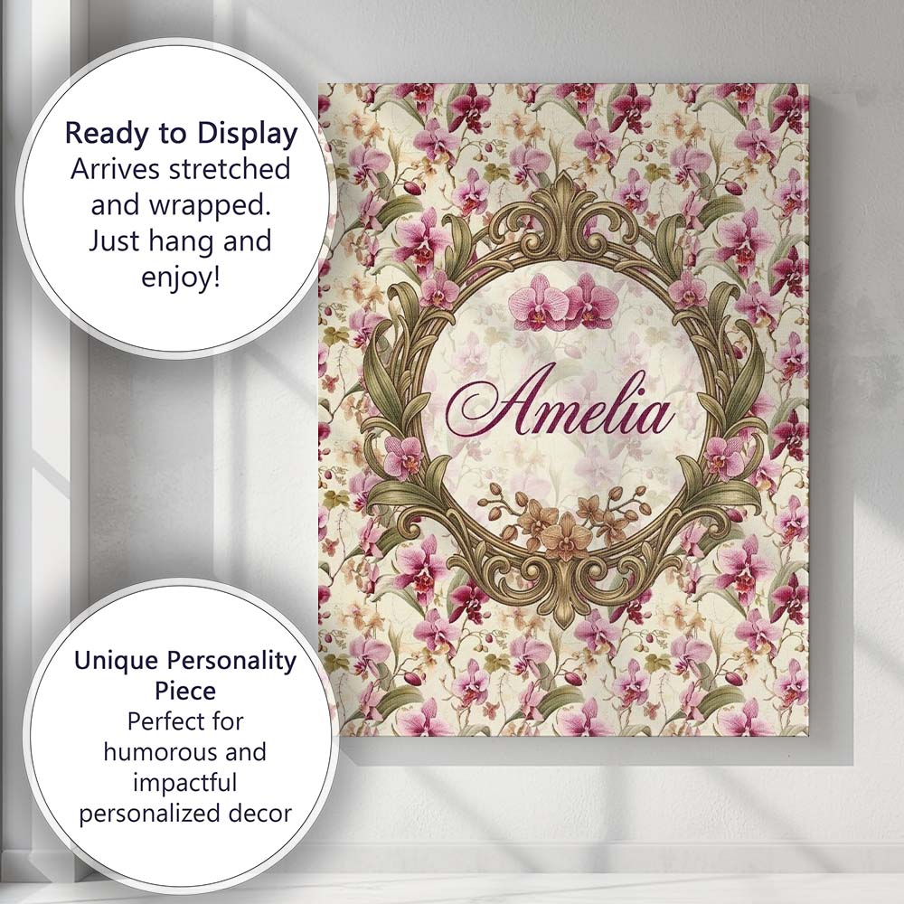 Personalised Name Pink Orchid Garden Floral Custom Bespoke Interior Contemporary Canvas Wall Art Print Decor Picture Ready to Hang
