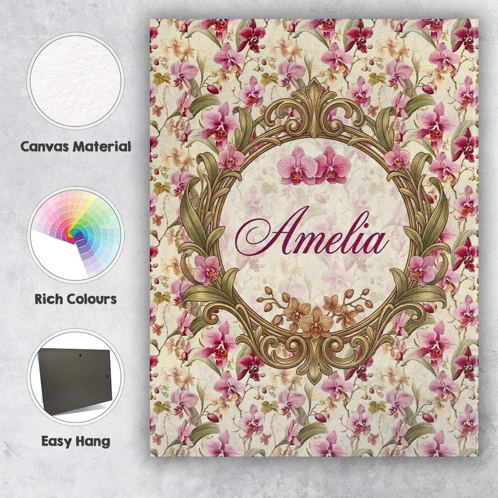 Personalised Name Pink Orchid Garden Floral Custom Bespoke Interior Contemporary Canvas Wall Art Print Decor Picture Ready to Hang