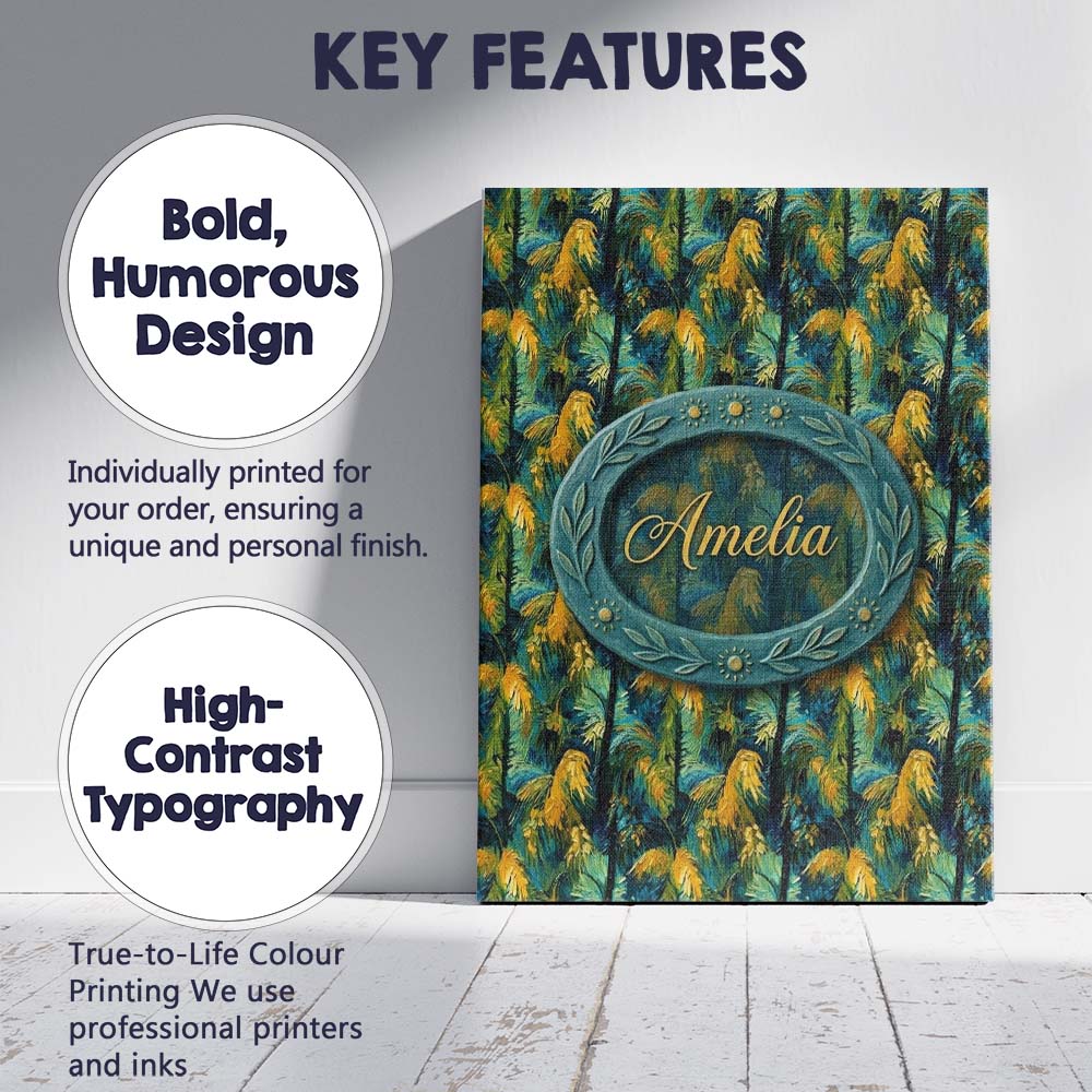 Personalised Name Bold Painterly Tropical Custom Unique Gift Idea Elegant Feature Canvas Wall Art Print Decor Picture Ready to Hang