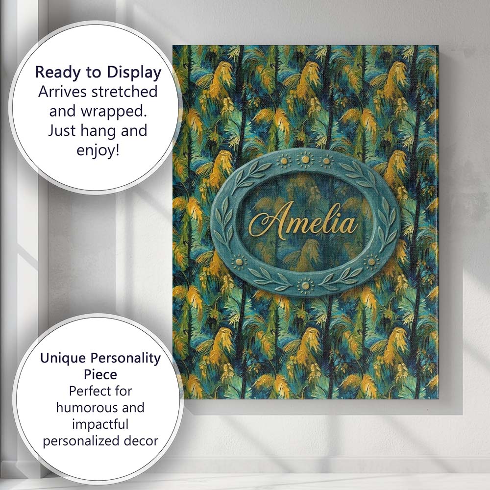 Personalised Name Bold Painterly Tropical Custom Unique Gift Idea Elegant Feature Canvas Wall Art Print Decor Picture Ready to Hang