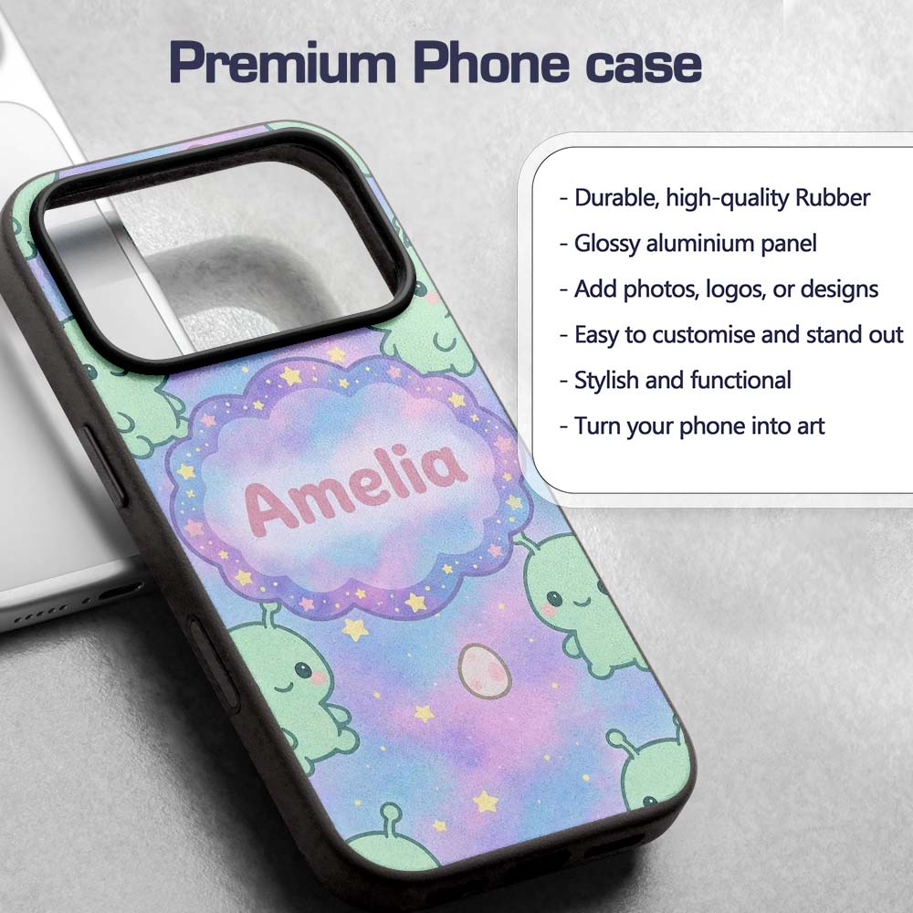 Cute Alien Space Cartoon Animal Pattern Cute Custom Name Protective Phone Case Mobile Cover Durable Everyday Smartphone Shock Resistant