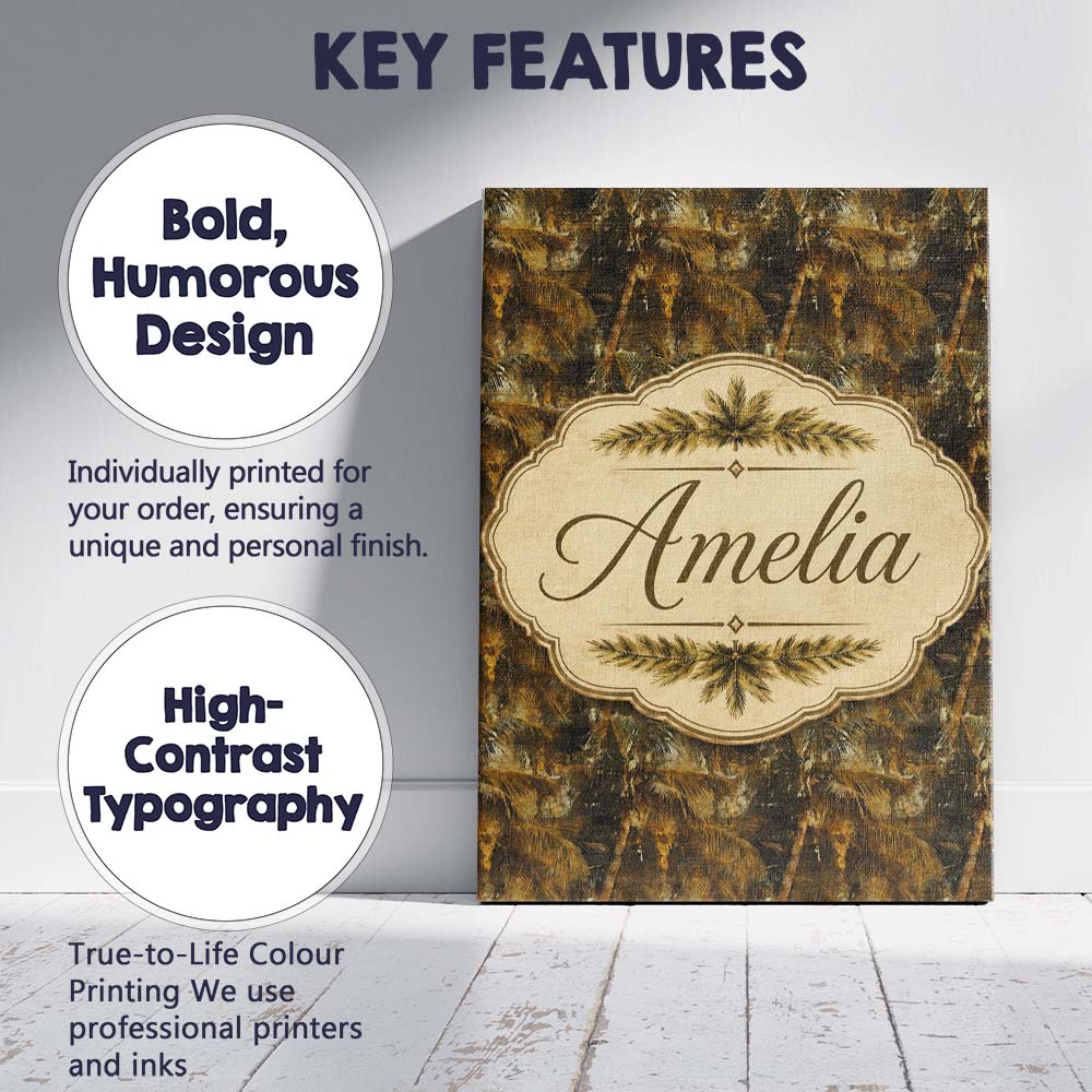 Personalised Name Grunge Style Tropical Custom Modern Room Accent Elegant Feature Canvas Wall Art Print Decor Picture Ready to Hang