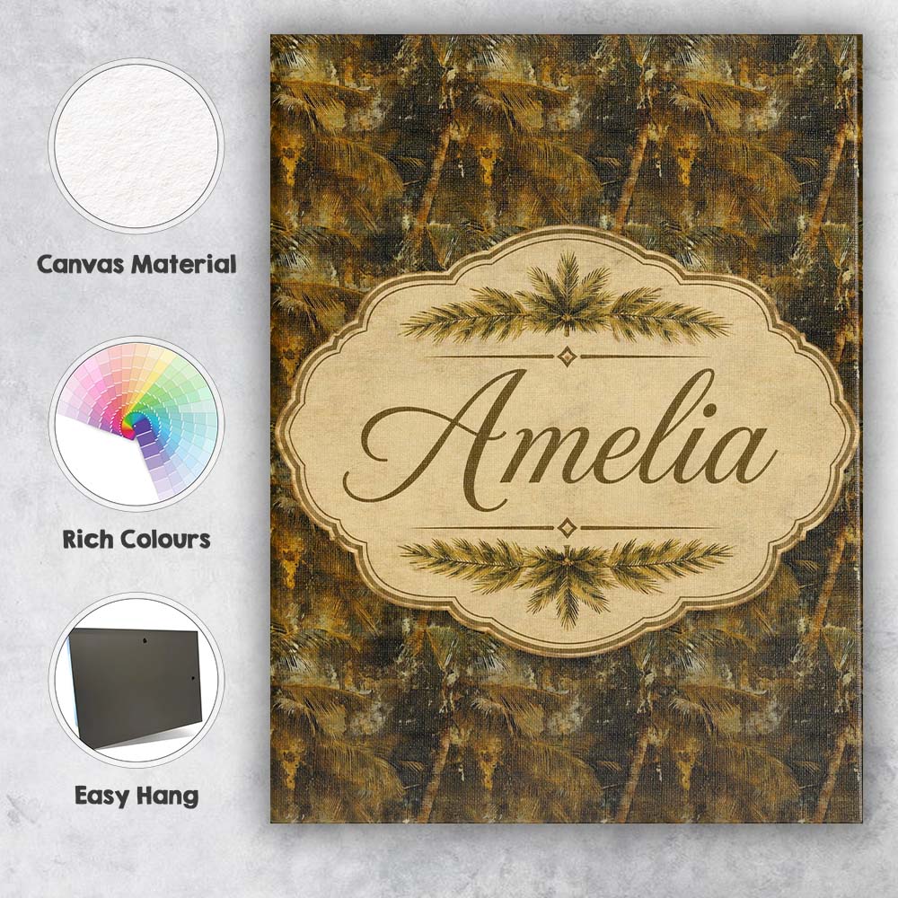 Personalised Name Grunge Style Tropical Custom Modern Room Accent Elegant Feature Canvas Wall Art Print Decor Picture Ready to Hang