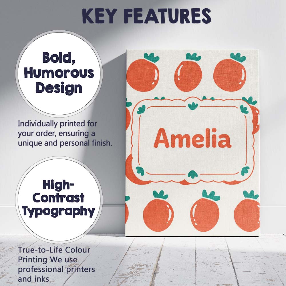 Personalised Name Cute Tomato Cartoon Pattern Minimal Design Thoughtful Gift Idea Custom Canvas Wall Art Print Decor Picture Ready to Hang
