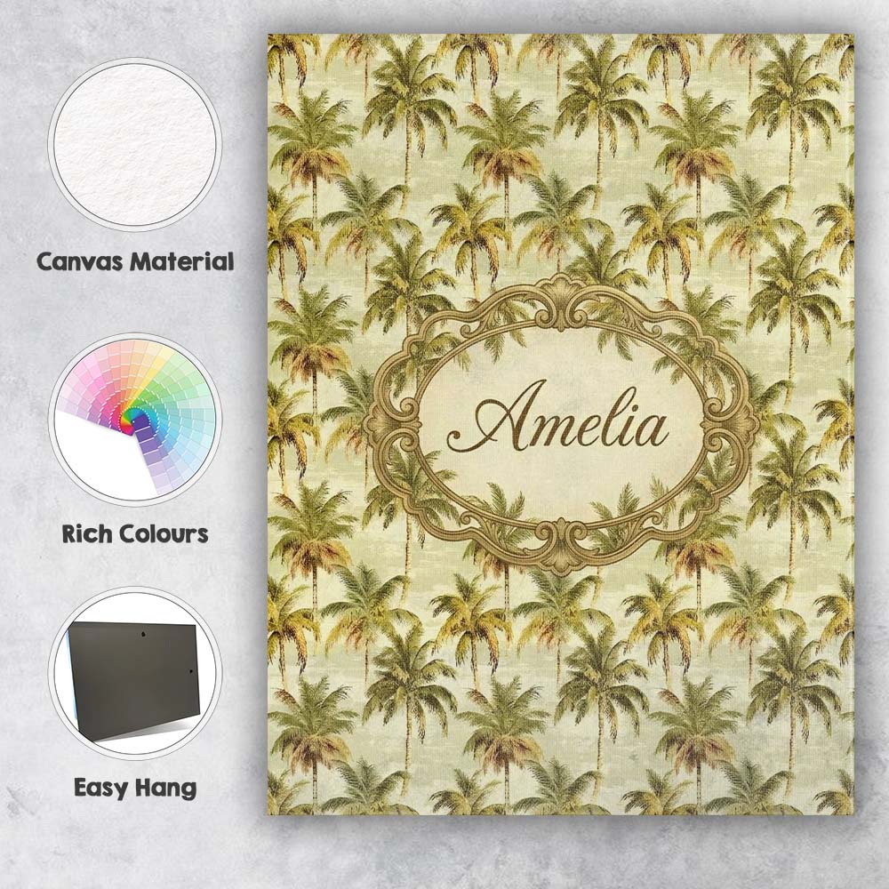 Personalised Name Soft Coastal Palm Tree Custom Unique Gift Idea Elegant Feature Canvas Wall Art Print Decor Picture Ready to Hang