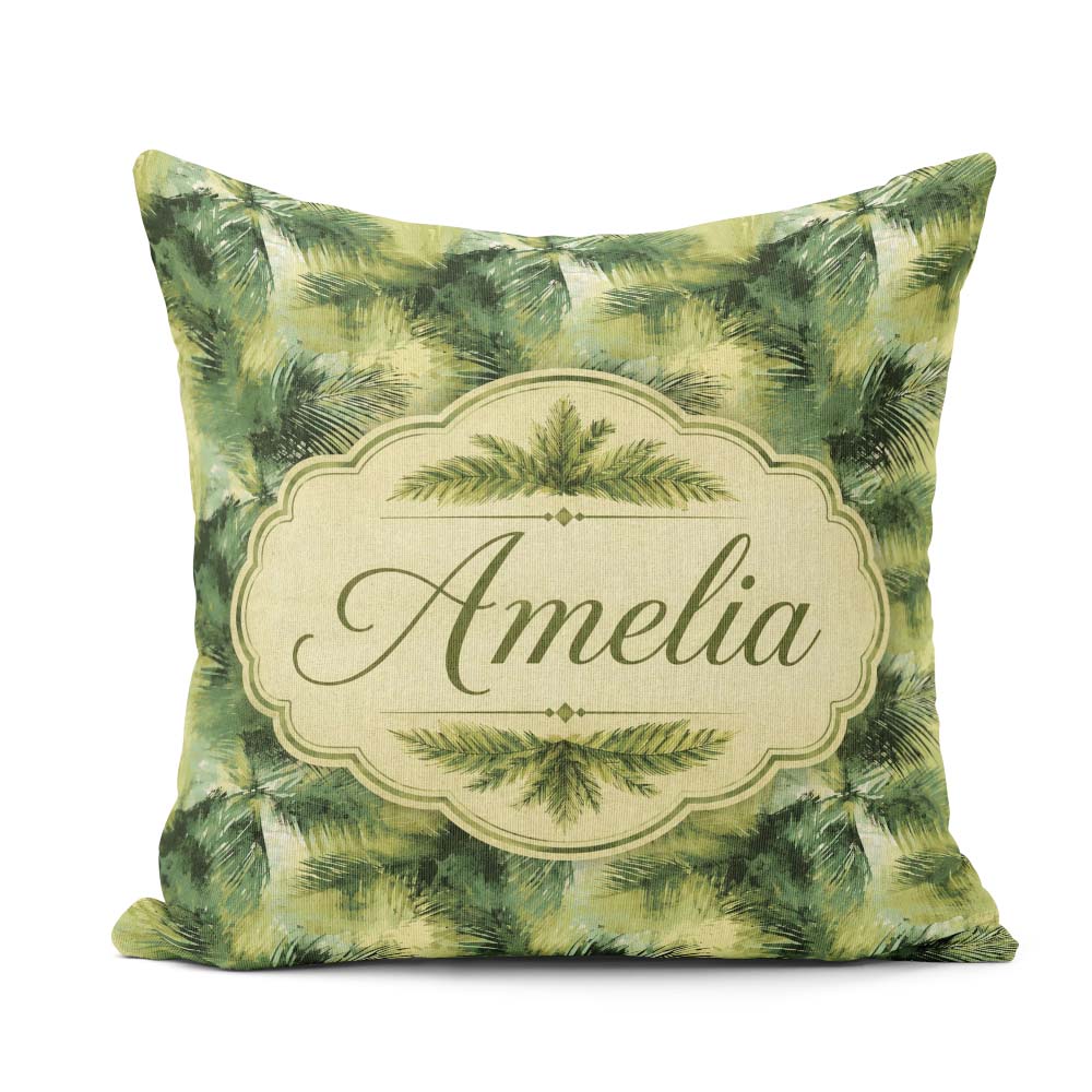 Custom Name Abstract Green Tropical Palm Leaf Brushstroke Lovely Square Filled Cushion Throw Pillow Sofa Bed Home Decor Zip Washable UK Made
