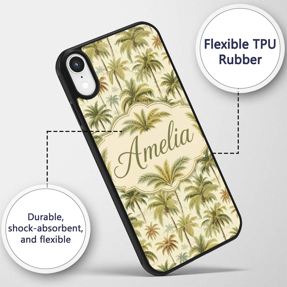 Vintage Style Palm Tree Landscape Pattern in Soft Custom Name Protective Phone Case Mobile Cover Durable Everyday Smartphone Shock Resistant