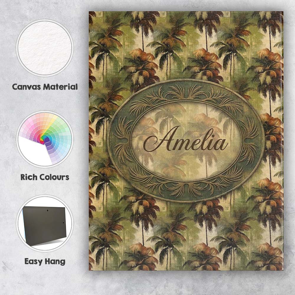 Personalised Name Tropical Palm Tree Custom Premium Decorative Design Modern Room Accent Canvas Wall Art Print Decor Picture Ready to Hang