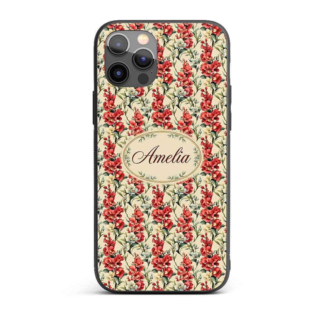 Classic Red and Cream Floral Bouquet Pattern on Custom Name Protective Phone Case Mobile Cover Durable Everyday Smartphone Shock Resistant