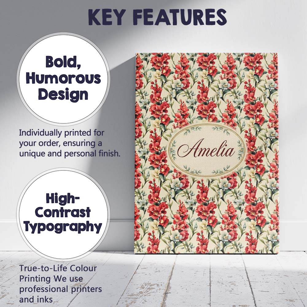 Personalised Name Classic Red and Cream Custom Modern Room Accent Elegant Feature Canvas Wall Art Print Decor Picture Ready to Hang