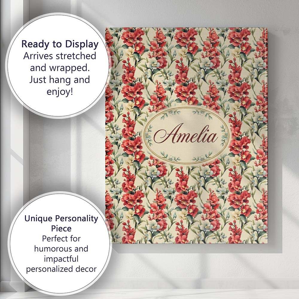 Personalised Name Classic Red and Cream Custom Modern Room Accent Elegant Feature Canvas Wall Art Print Decor Picture Ready to Hang