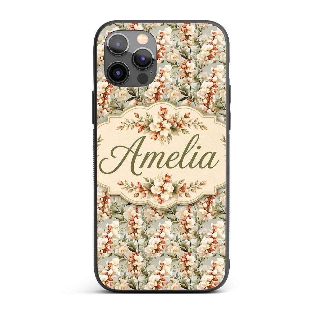 Elegant Cream and Soft Coral Floral Pattern with Custom Name Protective Phone Case Mobile Cover Durable Everyday Smartphone Shock Resistant