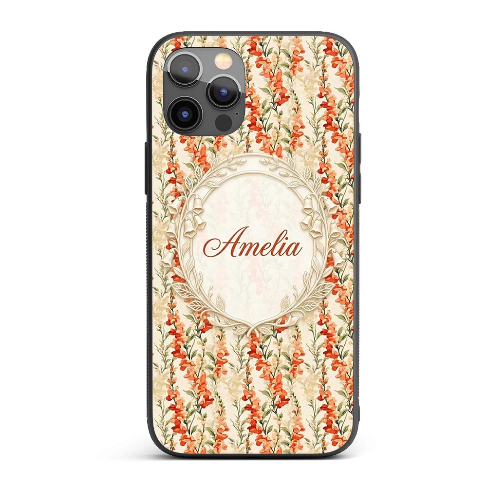 Warm Orange Floral Stripe Pattern Printed Design Custom Name Protective Phone Case Mobile Cover Durable Everyday Smartphone Shock Resistant