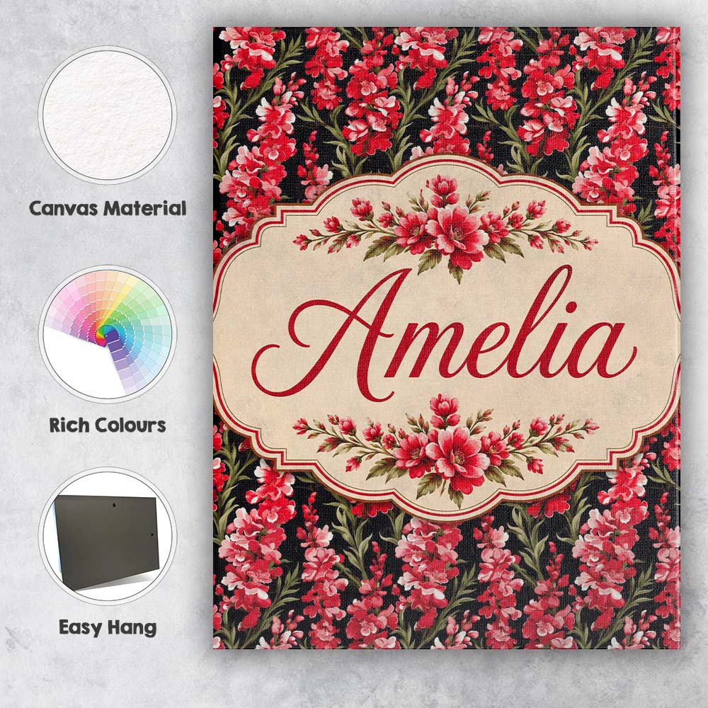 Personalised Name Striking Red and Pink Custom Modern Room Accent Elegant Feature Canvas Wall Art Print Decor Picture Ready to Hang