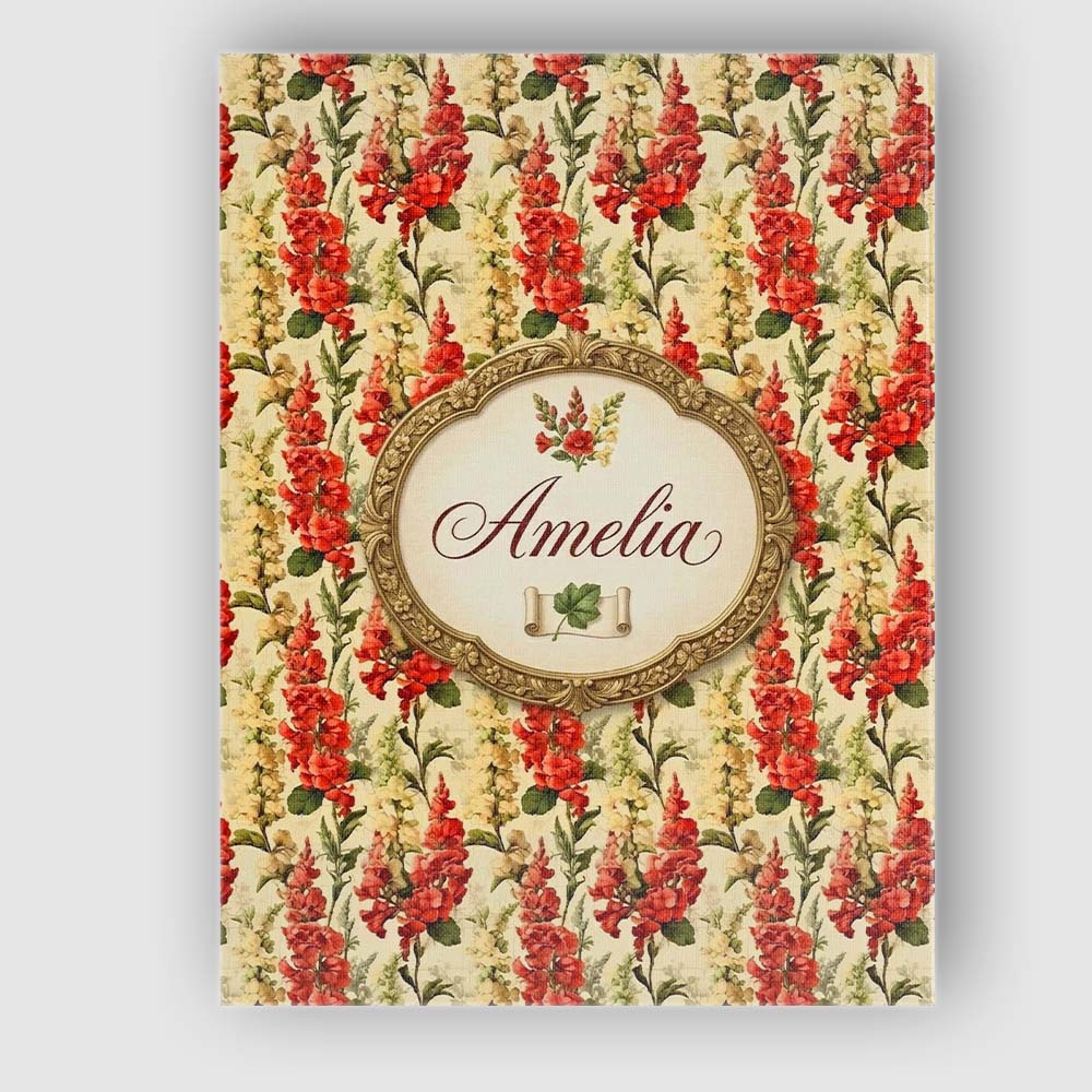 Personalised Name Classic Red Floral Stripe Custom Bespoke Interior Contemporary Canvas Wall Art Print Decor Picture Ready to Hang