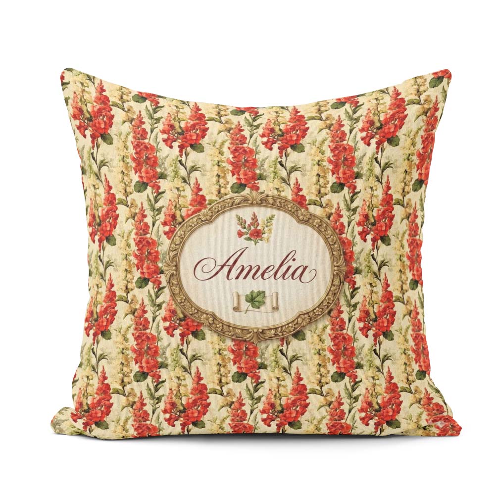 Custom Name Classic Red Floral Stripe Pattern with Soft Cream on Square Filled Cushion Throw Pillow Sofa Bed Home Decor Zip Washable UK Made
