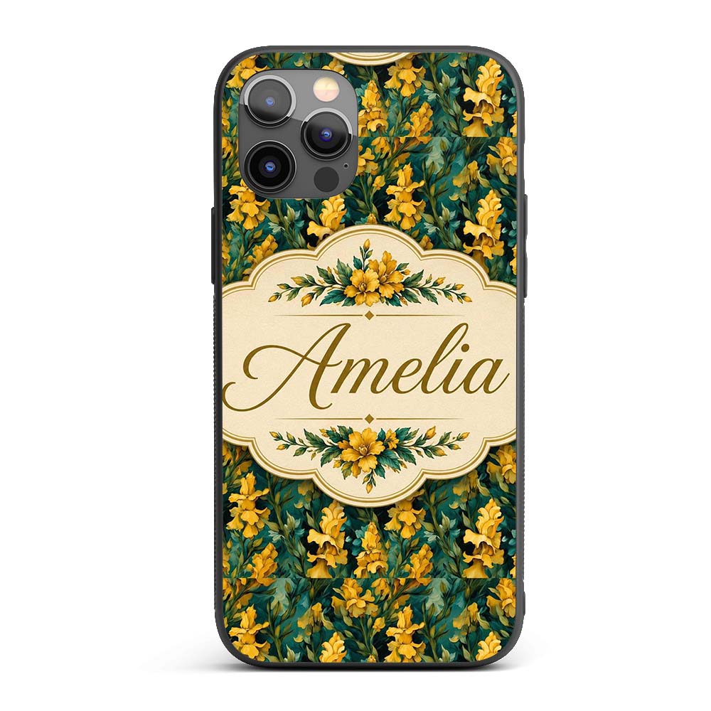Yellow Iris Floral Seamless Decorative Design Custom Name Protective Phone Case Mobile Cover Durable Everyday Smartphone Shock Resistant