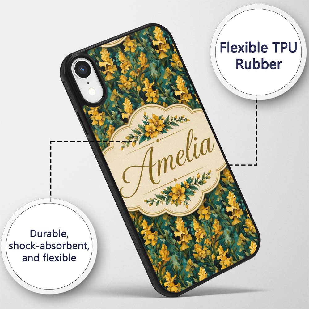 Yellow Iris Floral Seamless Decorative Design Custom Name Protective Phone Case Mobile Cover Durable Everyday Smartphone Shock Resistant