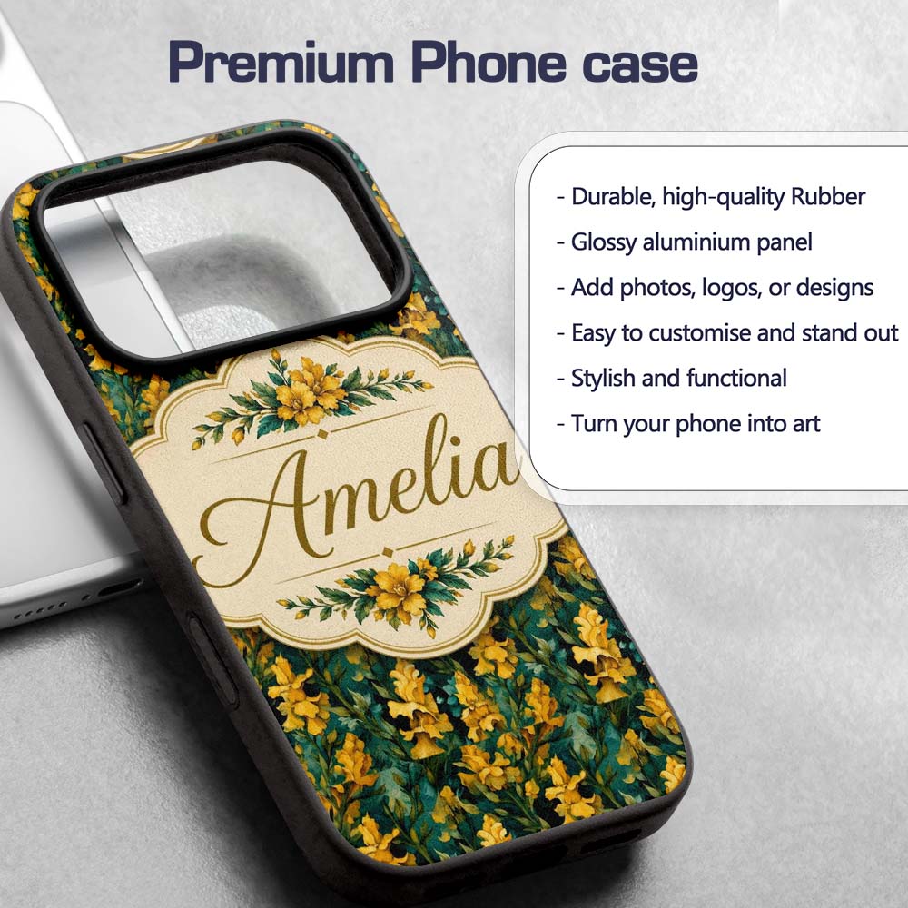 Yellow Iris Floral Seamless Decorative Design Custom Name Protective Phone Case Mobile Cover Durable Everyday Smartphone Shock Resistant