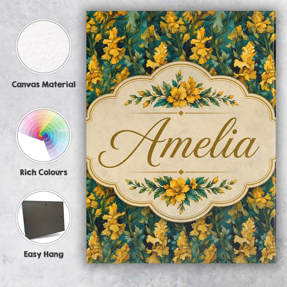 Personalised Name Yellow Iris Floral Custom Premium Decorative Design Modern Room Accent Canvas Wall Art Print Decor Picture Ready to Hang