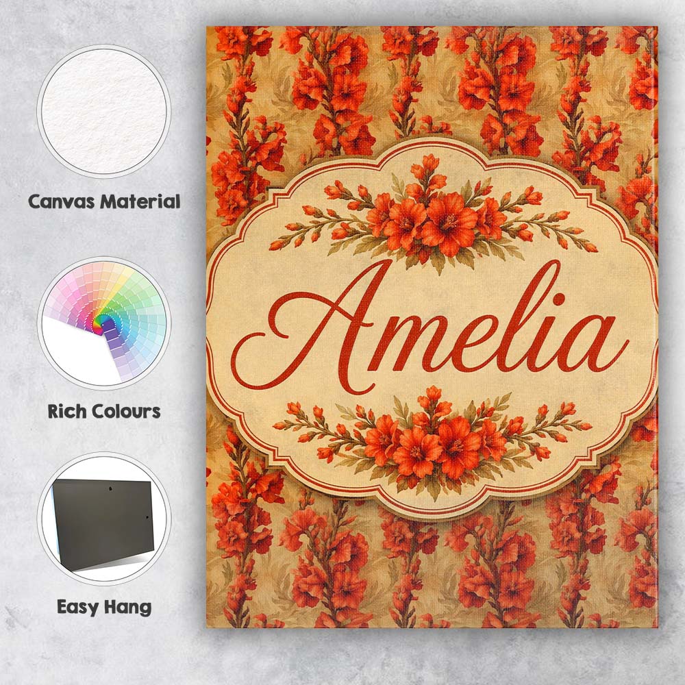 Personalised Name Bold Red Gladiolus Floral Custom Bespoke Interior Contemporary Canvas Wall Art Print Decor Picture Ready to Hang