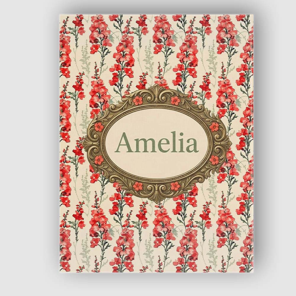 Personalised Name Soft Coral Floral Vertical Custom Bespoke Contemporary Display Canvas Wall Art Print Decor Picture Ready to Hang