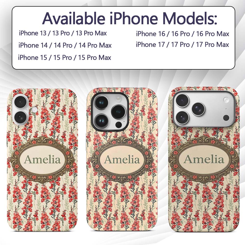 Soft Coral Floral Vertical on Neutral Background Custom Name Protective Phone Case Mobile Cover Durable Everyday Smartphone Shock Resistant