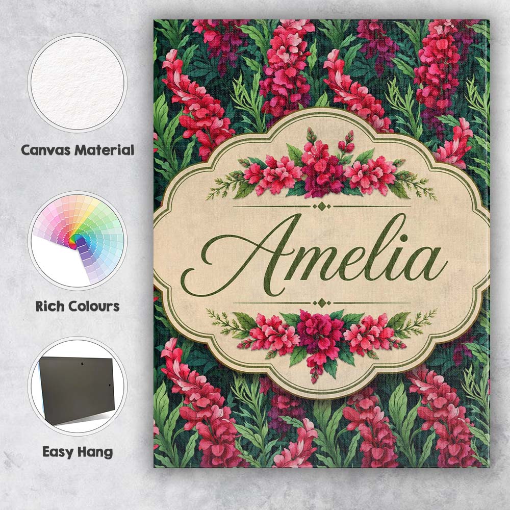 Personalised Name Vibrant Pink Gladiolus Custom Unique Gift Idea Elegant Feature Canvas Wall Art Print Decor Picture Ready to Hang