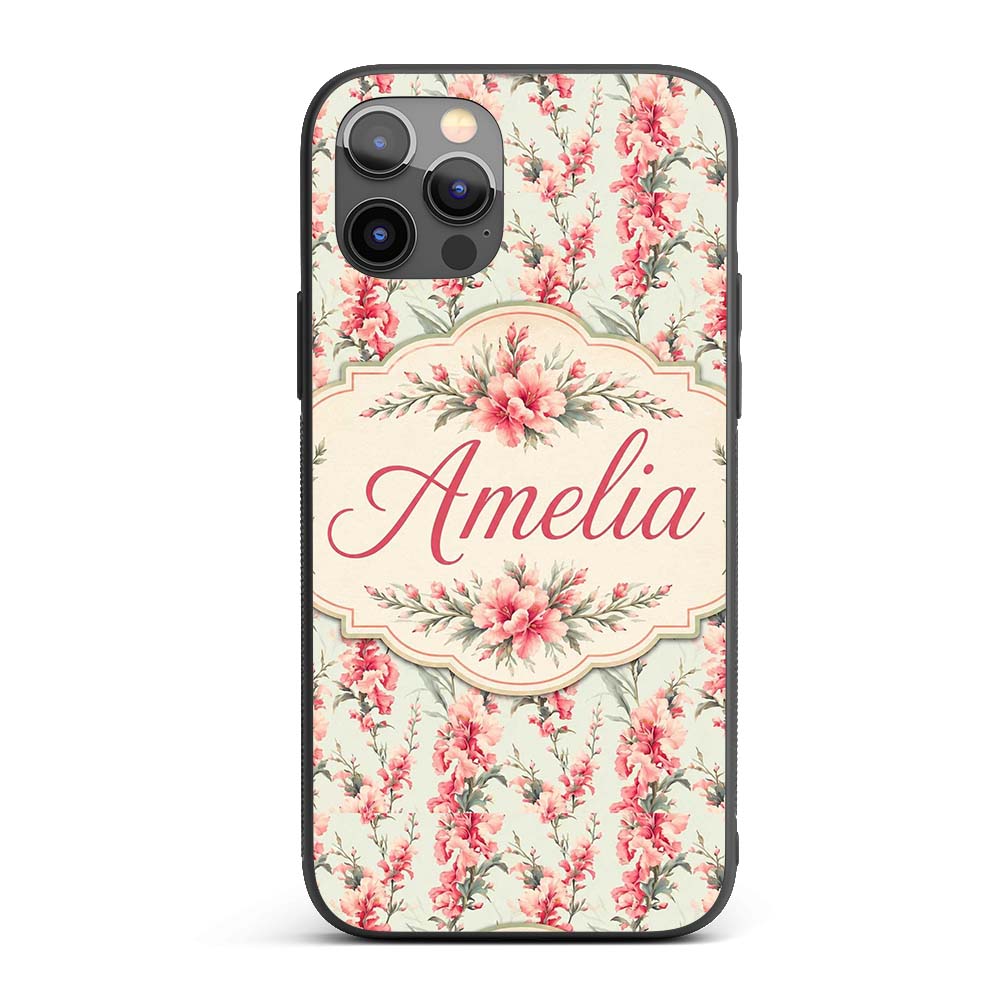 Delicate Pink Floral Seamless Pattern on Soft Custom Name Protective Phone Case Mobile Cover Durable Everyday Smartphone Shock Resistant