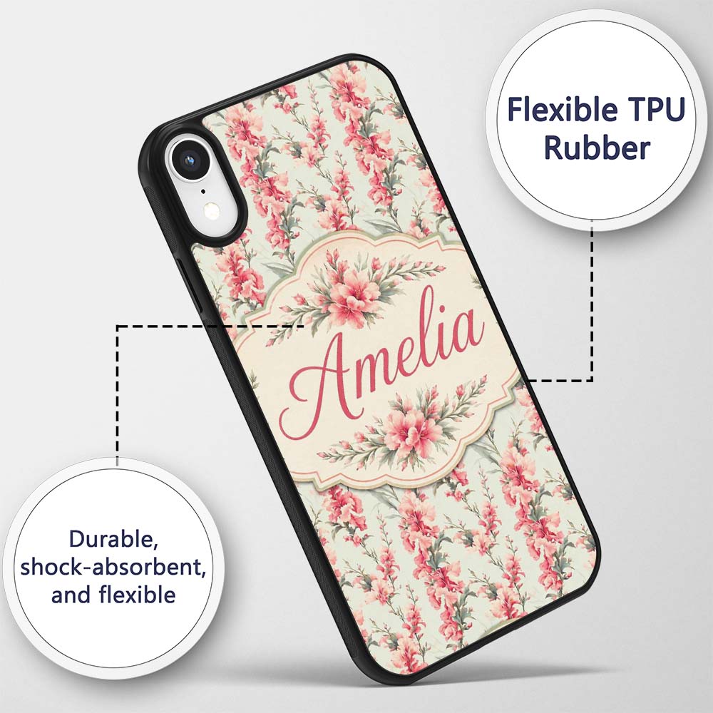 Delicate Pink Floral Seamless Pattern on Soft Custom Name Protective Phone Case Mobile Cover Durable Everyday Smartphone Shock Resistant